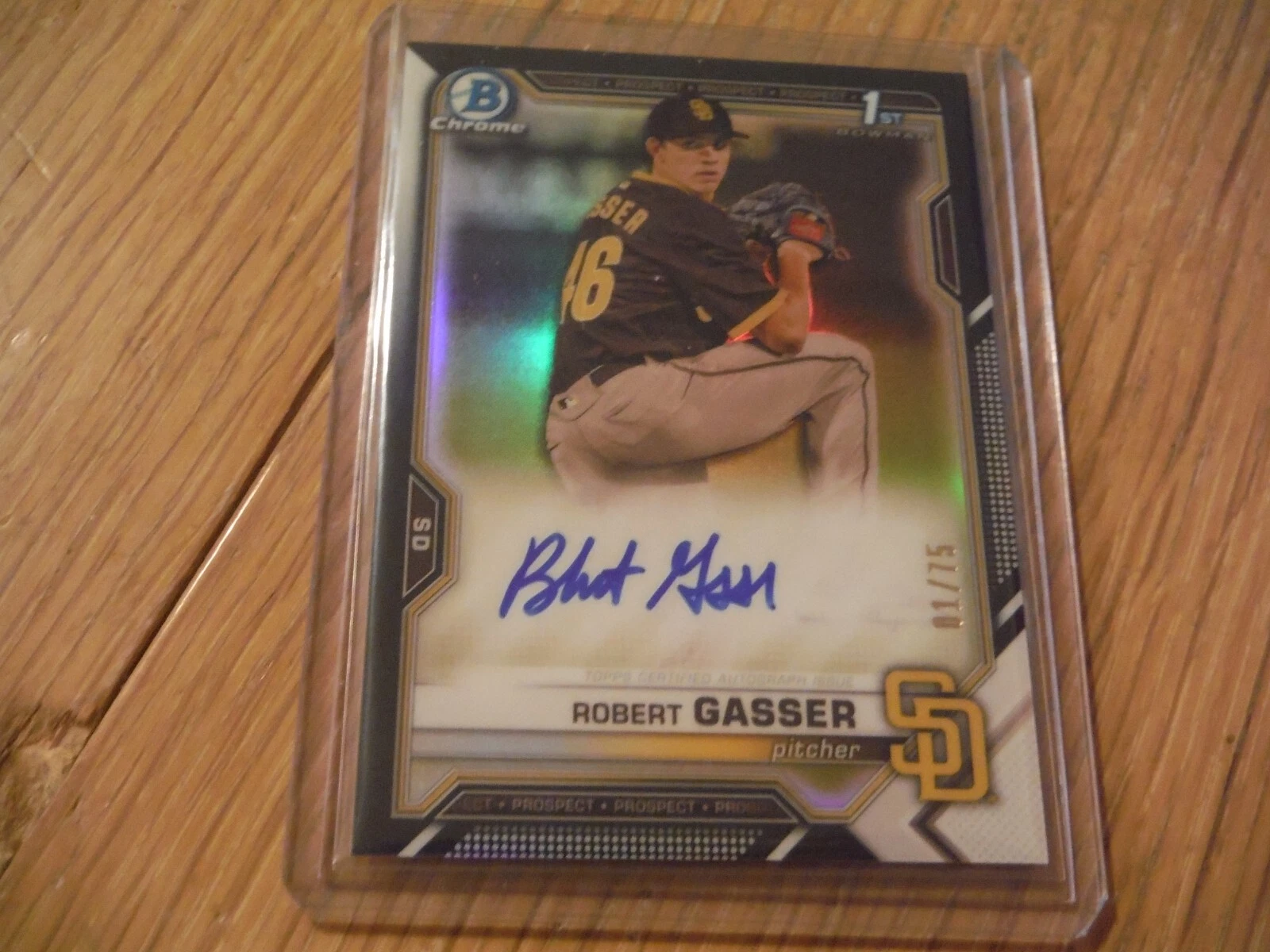 ROBERT GASSER - 2021 AUTOGRAPH Bowman Draft Chrome 1st BLACK REFRACTOR (#/ 75 )