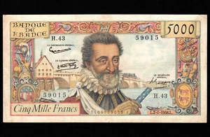 FRANCE 5000 Francs 1958 P-135 VF - Picture 1 of 4