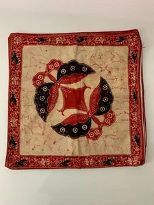 Red Black Butterfly Bird Print Cotton Block Print Pillow Cover 18" square NEW - Picture 1 of 2