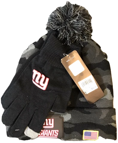 NEW NFL NY Giants Salute To Service Black Camo Beanie & Gloves Set $50 Cover