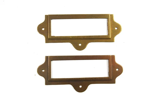 PAIR ANTIQUED BRASS FILE CABINET LABEL HOLDER NAME HOLDER PLAN CHEST DRAWER LH2 Cover