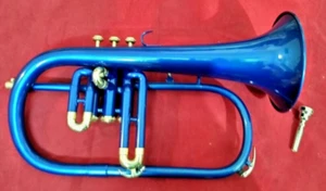 Flugel Horn 3 Valve Horn British Style Band Brass Made Customized Color Blue - Picture 1 of 6