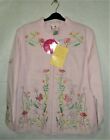 Quacker Factory QVC Women XL Embroidered Jacket Full Zip Butterflies Beads Pink 