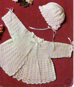 Crochet pattern copy 1700. Baby cardigan & bonnet. 18-19" chest. 3ply - Picture 1 of 1