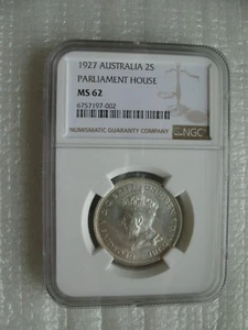 Australia 1927 Florin (two Shillings) Silver Coin Parliament House NGC MS62 - Picture 1 of 4