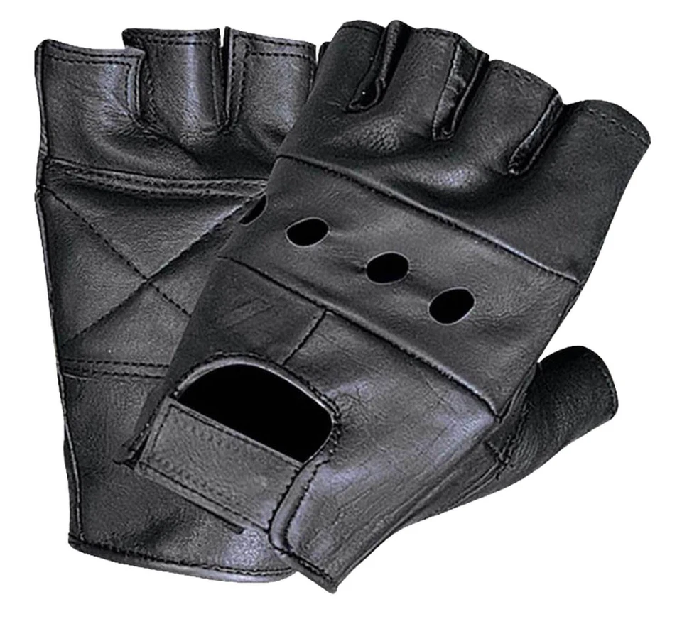UNIK Men's Cowhide Leather Fingerless Gloves, Gel Palm & Elastic Strap - Black - Image 1 of 1