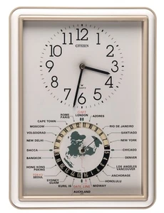 RAR Citizen Weltzeitzonen Städte Wanduhr T036L getestet funktioniert 12x9" Vintage - Bild 1 von 7