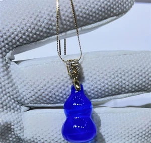 Top Blue 6 Star Sapphire Gourd Pendant Necklace, Lab-Created High Hardness Gems - Picture 1 of 4