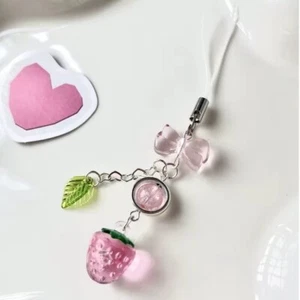 Cute Pink Strawberry Phone Charm Straps For Phone Bag Key Accessories - Zdjęcie 1 z 2
