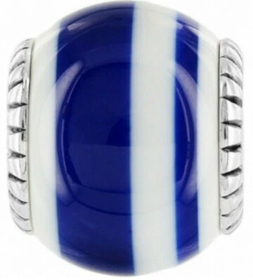 New Brighton SUGAR STRIPE Blue White Silver Bead Charm 4 Necklace or Bracelet - Image 1 of 2