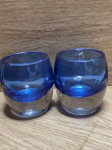 2 heavy glass sapphire blue votive candleholders pair candle holders - Picture 1 of 10