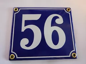 Old French Blue Enamel Porcelain Metal House Door Number Street Sign / Plate 56 - Picture 1 of 3