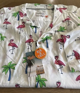 Huntington BC White / Pink Flamingo Style Shirt Men's Size 5XL Full Button short - Picture 1 of 6