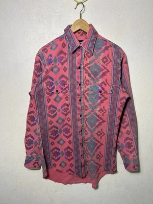 Vintage Wrangler Brushpopper Pink Aztec Western Cowboy USA Made 15-33 Long Tails - Image 1 of 4