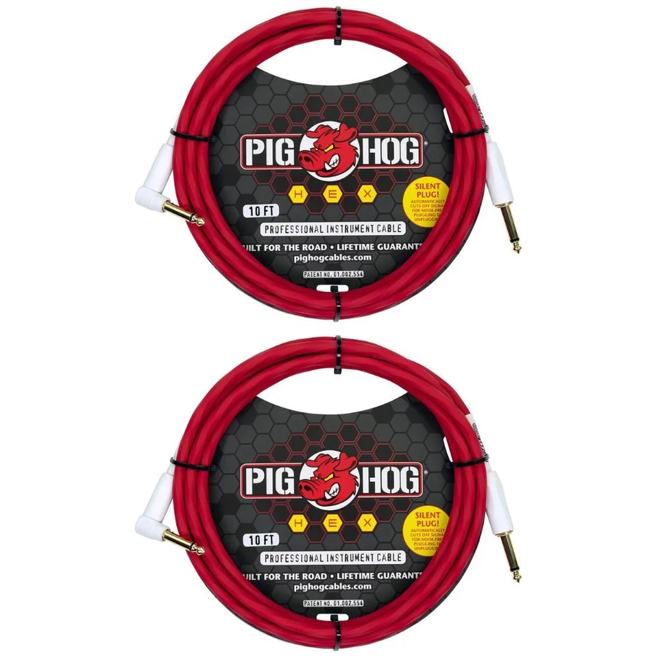 Cable silencioso serie hexagonal Pig Hog de 10 pies rojo caramelo manzana, ángulo recto (par) Foto 1 de 2