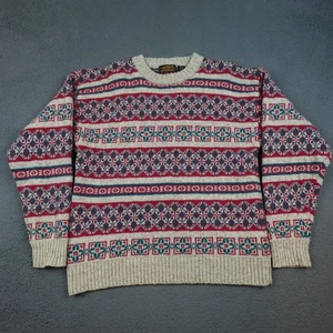 Vintage Eddie Bauer Sweater Mens XL Red Gray Wool Fair Isle Crewneck Knit 90s - Picture 1 of 11