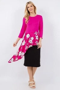 Celeste Full Size Floral Asymmetrical Hemline Round Neck Top Plus Size - Picture 1 of 6