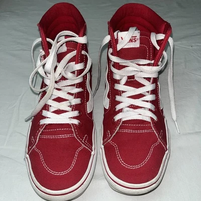 Vans SK8 Hi Shoes 7.5 Women’s Red Off The Wall High Top Canvas Skate - Image 1 of 4