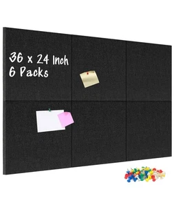 Felt Cork Board Tiles, 6 Packs 12 x 12 1/2 Thick Cork Bulletin Board Self Adh... - Picture 1 of 9
