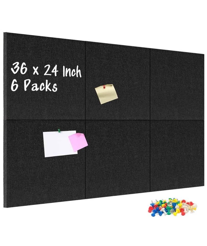 Felt Cork Board Tiles, 6 Packs 12 x 12 1/2 Thick Cork Bulletin Board Self Adh... - Image 1 of 4