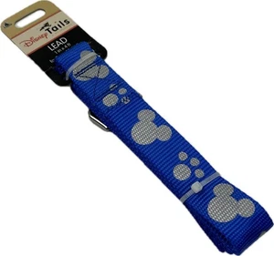 Disney Parks Blue Nylon Reflective Mickey Icon Paw Print Pet Tails Dog Leash - Picture 1 of 3