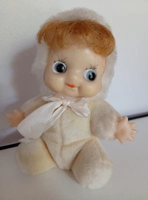 RARE Poupée années 60 avec pouet 20 cm style Kewpie capuche cheveux roux kawaii - Photo 1/4