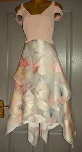 COAST PINK IVORY GREY FLORAL FORMAL OCCASION WEDDING MIDI PARTY DRESS SIZE 16 - Picture 1 of 8