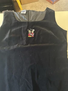RARE Y2K Disney Store Black Velvet Embroidered Winter Mickey Minnie Dress L - Bild 1 von 7