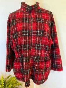 COLDWATER CREEK Womens Size Large Petites Red Plaid Full Zip Belt Fleece Jacket - Picture 1 of 5
