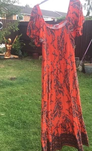 Joe Browns Orange Paisley Print Shirred Short sleeve Maxi Dress, Size 16 - Picture 1 of 10