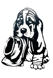 Basset Hound Dog Puppy Black Vinyl Car Window Laptop Decal Bumper Sticker New - Picture 1 of 1