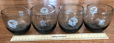 4 Vintage 1970’s St Louis Cardinals NFL Smoked Glass Cups Rocks Whiskey Barware Cover