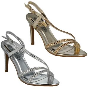 R33B Spot On Ladies Silver Satin Peep Toe Low Heel Court Shoe F1R0057