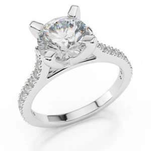1 3/4 CT Diamond Engagement Ring Round Cut F/SI1 14K White Gold Size Selectable - Picture 1 of 7