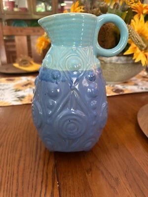 Anthropologie Ceramic Pitcher/Vase Blue Ombre Three Legs (1J) - Image 1 of 3