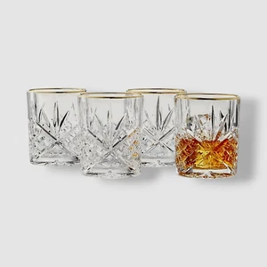 Godinger Clear Dublin Gold Double Old Fashioned Glasses Set of 4 - Picture 1 of 5