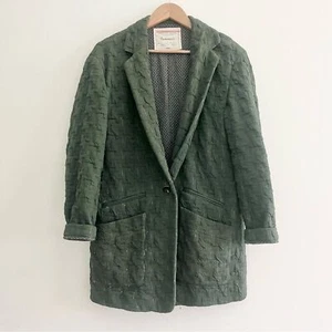 Blazer Anthropologie verde cartone esteso pied de poule testurizzato fidanzato XS - Foto 1 di 12