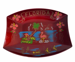 Vintage FLORIDA Souvenir Tablett Japan handbemalt Flamingo Blumen tropisch MCM - Bild 1 von 12