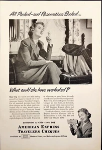 1949 American Express Travelers Cheques What Have I Forgot Vintage Print Ad - Bild 1 von 6