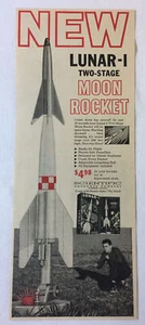 1959 Scientific Products model ad ~ LUNAR-1 TWO STAGE MOON ROCKET ~ Lunar I - Picture 1 of 1