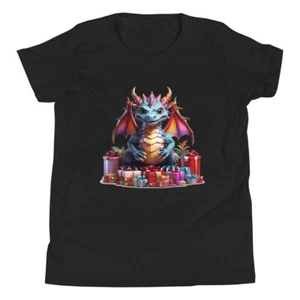 Youth Short Sleeve T-Shirt Dragon Party With Gift Candle Merry Christmas Fashion - Picture 1 of 21