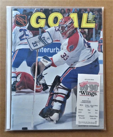 Red Wings vs Montreal Canadiens 2-19-1990 Program, Roster Sheet & Game Ticket Cover