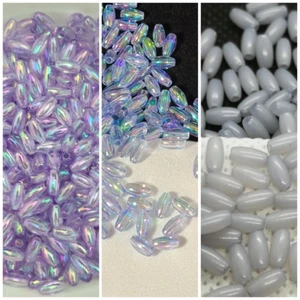 Rice Beads, 6mm, Choose Blue AB, Purple AB, Dark Purple AB Or Grey, Pack Of 100 - Picture 1 of 9