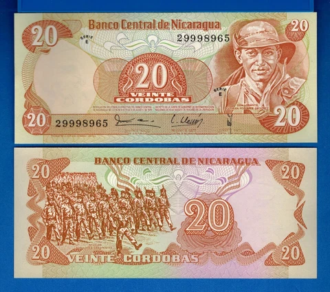 Nicaragua 20 Cordoba's 1979 World Paper Money Currency Uncirculated Banknote Cover