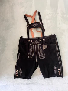 Pantalones de cuero tradicionales para mujer gamuza negros pantalones cortos de cuero bordado - Imagen 1 de 3