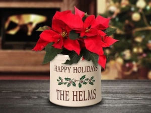 Personalized Holiday Holly 2 Gallon Stoneware Crock - Picture 1 of 1