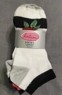 Horizon Socks 10 Pair Pack Multicolor Black/Red/Gray/White Die 9-11 Flowers - Imagem 1 de 4