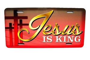JESUS IS KING CHRISTIAN RELIGIOUS METAL CAR NOVELTY LICENSE PLATE AUTO TAG - Picture 1 of 15
