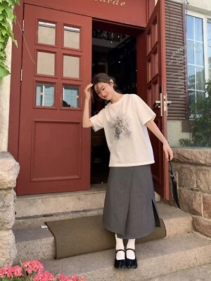 Camiseta Algodón Estampado Ángel Línea Suelta Manga Corta Pequeña Chap Pequeño Compañero Sli Foto 1 de 4