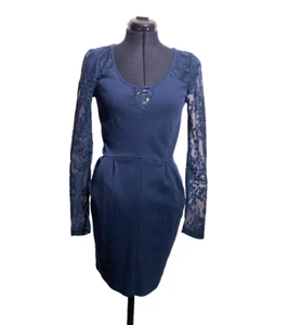 Vero Moda Dress Medium Navy Bodycon Coctail Lace Sleeves Pockets - Picture 1 of 10